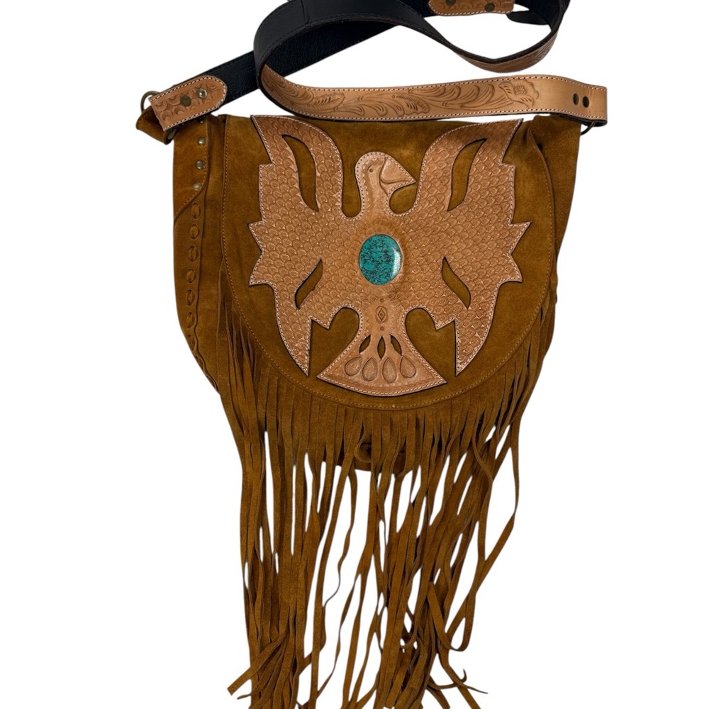 American Darling Brown Leather Bag with Eagle and Fringe
